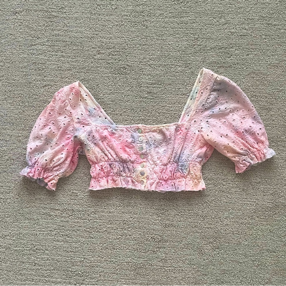 Urban Outfitters Women’s Pastel Puff Sleeve Crop Blouse Spring Summer Coquette